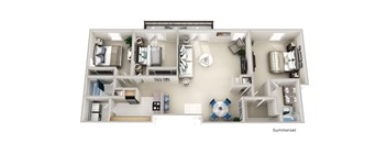 a 3d floor plan of a house with a swimming pool